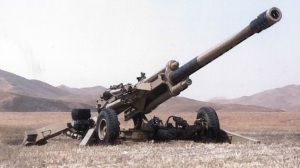 An AH4 155 mm/39 calibre LGH shown deployed in its firing position with the stabilisers presented. Source: NORINCO